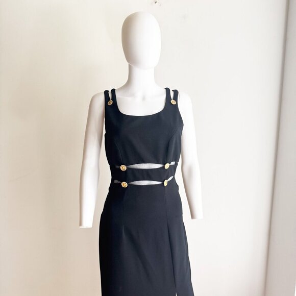 Vintage 90s Black Gold Accents 90s Designer Inspired Gown 6 - Picture 3 of 9